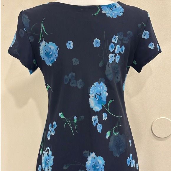 VTG 90s Jessica Howard Navy Blue Floral Chiffon Shift Dress Fairy Cottage Small - Picture 5 of 9
